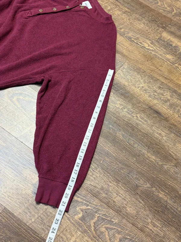 Aerie Sherpa Henley Sweatshirt Womens XXL Oversized Fleece Red Deep Cherry - Image 9