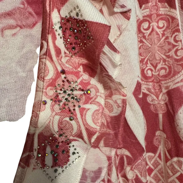 Dressbarn Woman 3X Red Pink Floral Embellished‎ Ruffle Open Front Topper - Image 6