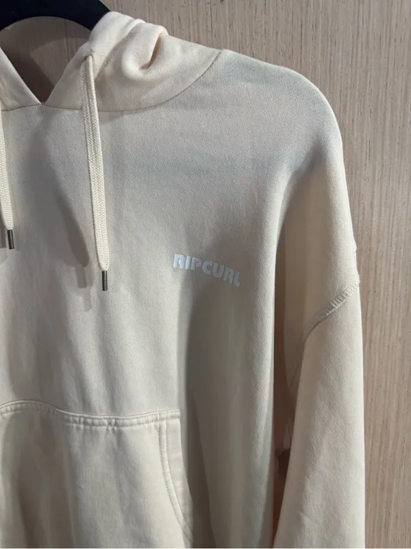 Rip Curl Cream Cropped Pullover Hoodie with Kangaroo Pocket Side Medium - Image 2