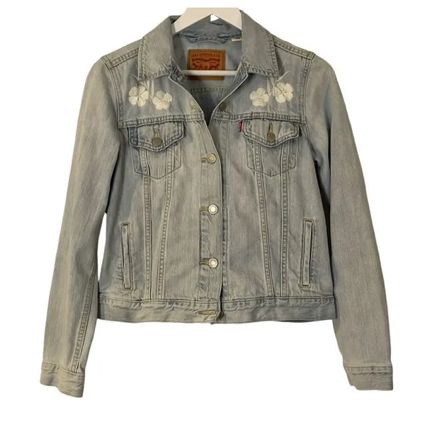 Levi’s cotton denim jacket with white embroidered flowers M - Image 2