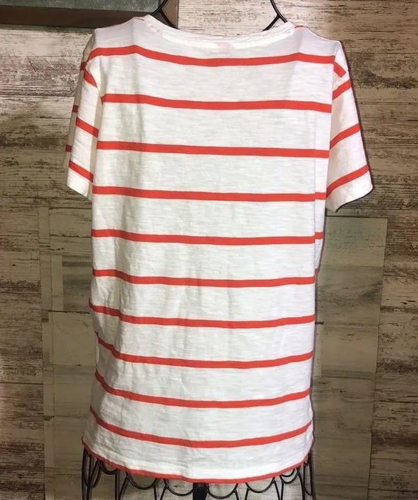 Madewell Whisper Red Striped V Neck Tee crewneck bright ivory/red size s… - Image 10