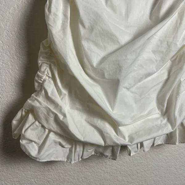 Tiger Mist Calayan White Ruched Strapless Bandeau Ruffle Hem Mini Dress Sz S - Image 4