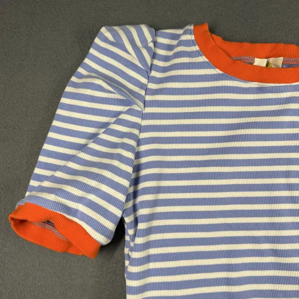 Anthropologie Maeve Shirt Womens Medium Blue Striped Ringer Puff Sleeve Tee Top - Image 2