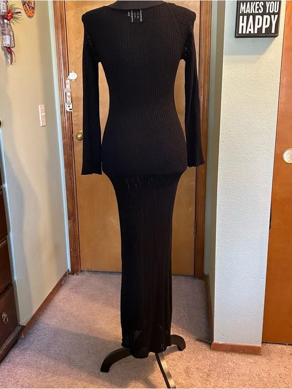 Princess Polly black semi sheer long sleeve fishnet maxi dress coverup 8 bodycon - Image 3