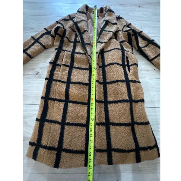 Lavish Lice Camel Oversized Check Boyfriend Windowpane Teddy Coat US 8 UK 12 - Image 6