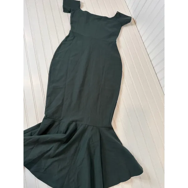 Lulus How Much I Care Dark Green Off-the-Shoulder Midi Dress Holiday Gala Small - Image 5