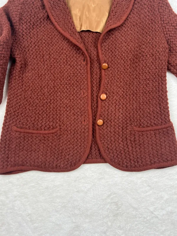 Vintage Gaby Tricot Milano Italy Textured Knit Cardigan Jacket 42 Burgundy - Image 3