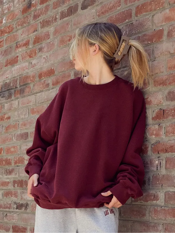 Brandy Melville John Galt Burgundy Crew Neck Sweatshirt pullover fleece maroon - Image 3