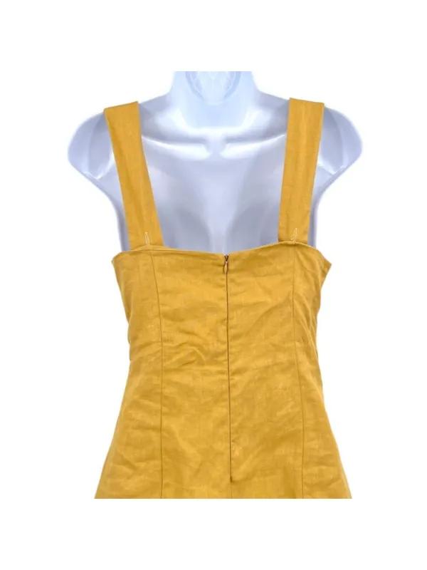 Reformation Kerrigan Linen Mini Dress Ruched Side Tuscan Sun Yellow Size 4 - Image 6
