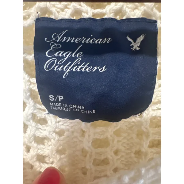 American Eagle Outfitters boho cotton Cream Crochet Hooded Sweater Knit Size S - Image 7