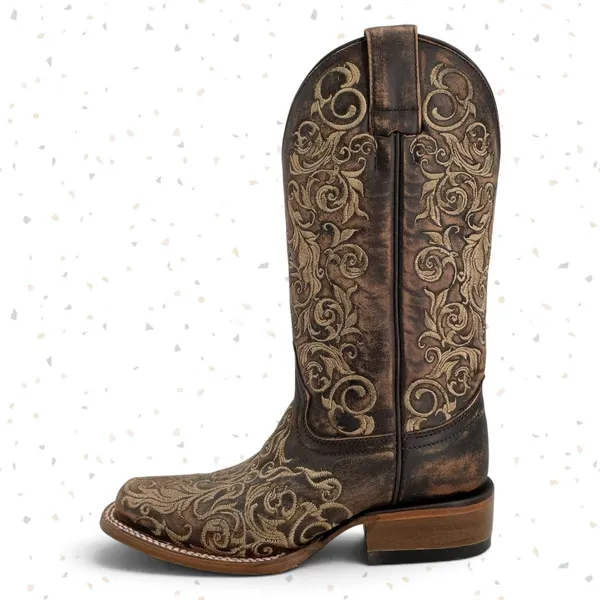 Corral Boots Brown Tan Embroidered Square Toe Western Cowboy Roper Rodeo Size 6 - Image 3