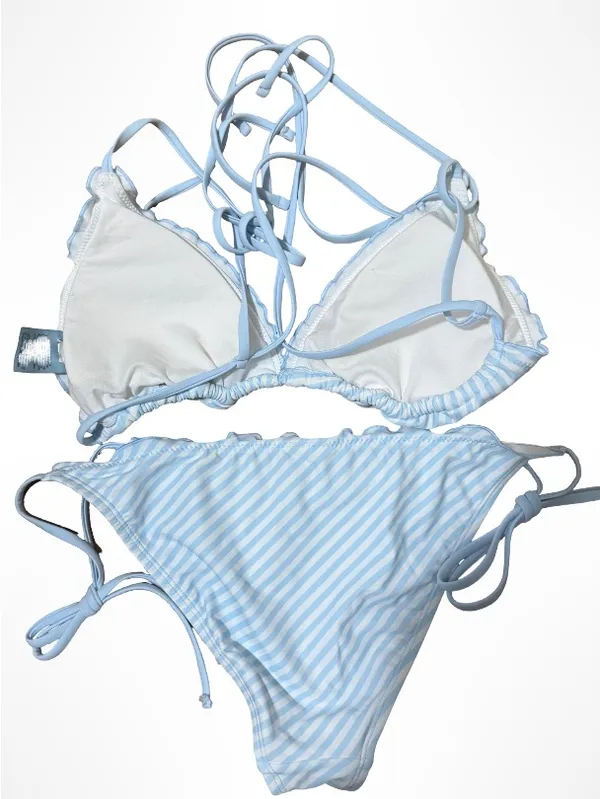 Shade & Shore Light Blue Striped Tie Bikini - Image 4