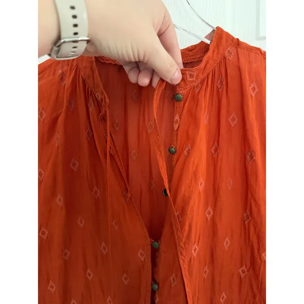 Free People Pilcro Anthropologie Rust Orange Tiered Tunic Blouse Embroidered Boho Cotton - Image 6