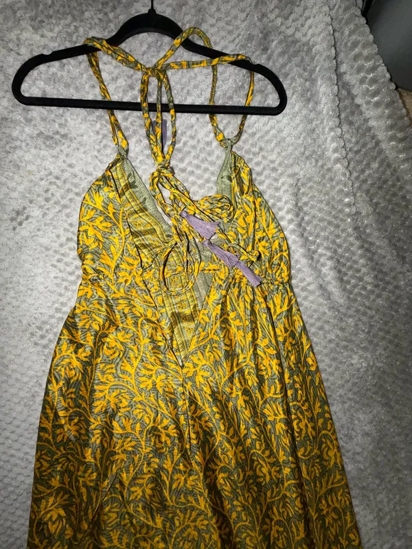 Indian Silk Halter Maxi Dress Yellow - Image 8