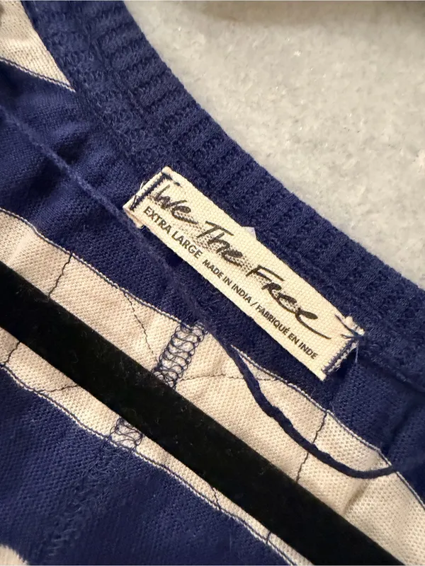 NWOT Free People We The Free Size XL Blue Cream Striped Thermal Knit V Neck Top - Image 7