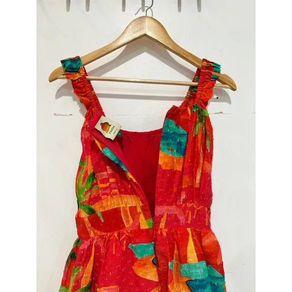 Farm Rio Ipanema Tropical Ruffled Midi Dress Red Palm Tree Cotton Small - Image 6