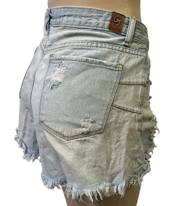 Gogo Jeans High Rise Light Wash Distressed Ripped Blue Jean Shorts 33 Juniors 17 - Image 2