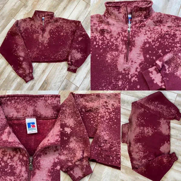 Distressed Bleached Russell Athletic Cropped 1/4 Zip Mock Neck Size L - Image 4