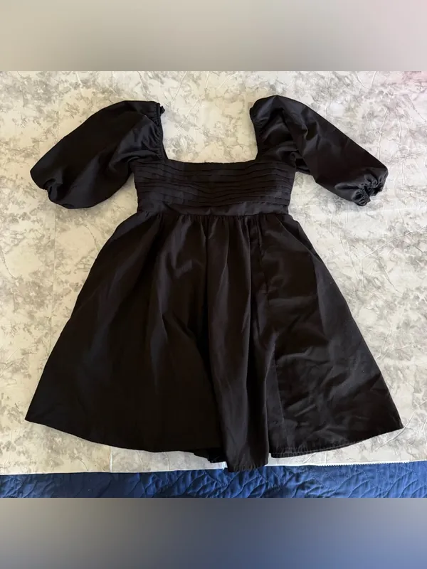 Miami Black Puff Sleeve Square Neck Mini Dress - Image 2