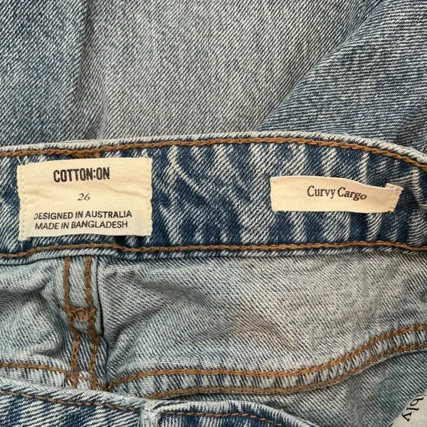 Cotton‎ On Curvy Cargo Jeans Womens 26 Blue Excellent Wide Leg High Rise Utility - Image 4