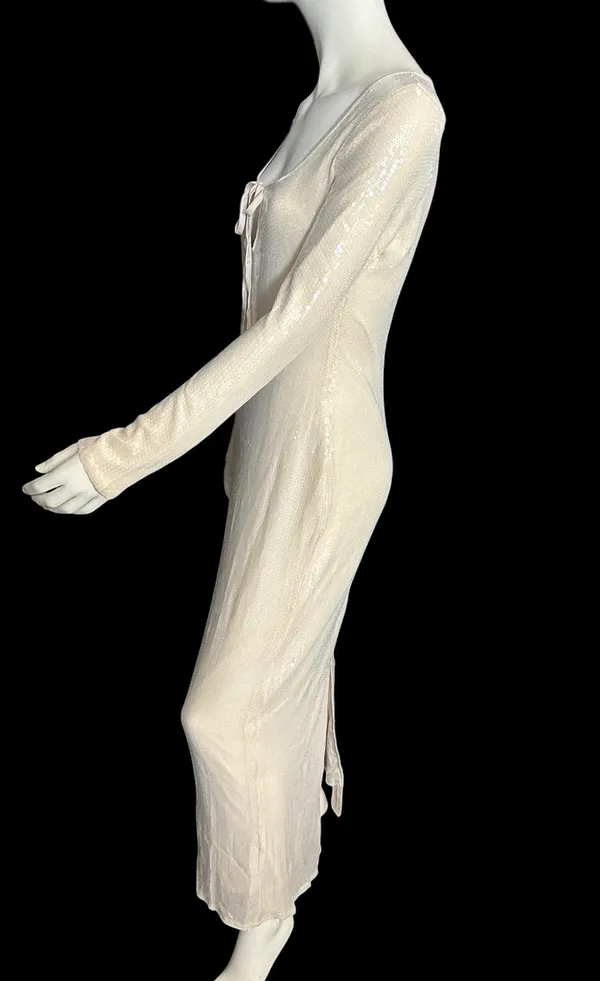 ASOS The Frolic exclusive sequin tie front bodycon maxi dress Beige Size 6 NWT - Image 3