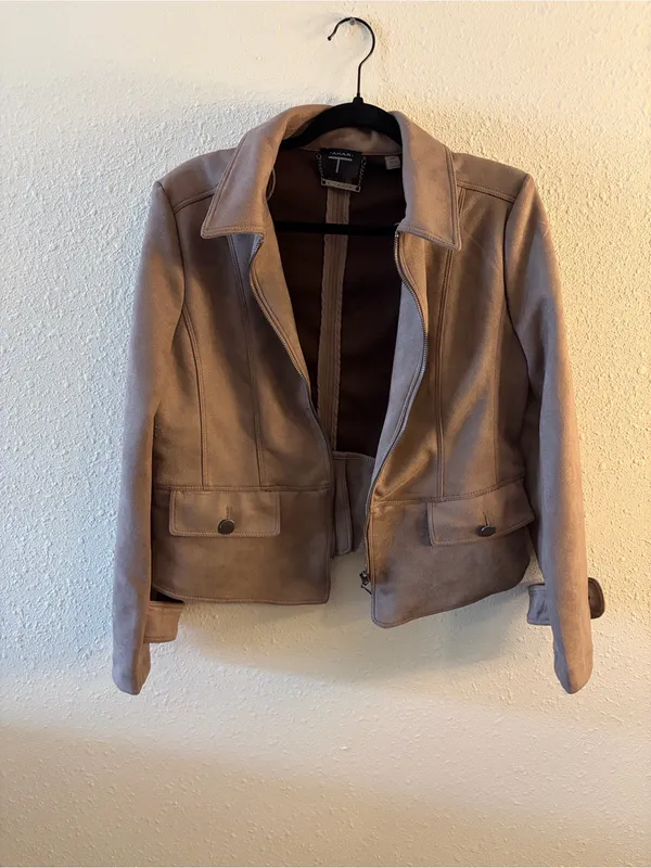 Tahari Taupe Suede-Look Women's Jacket - Image 4