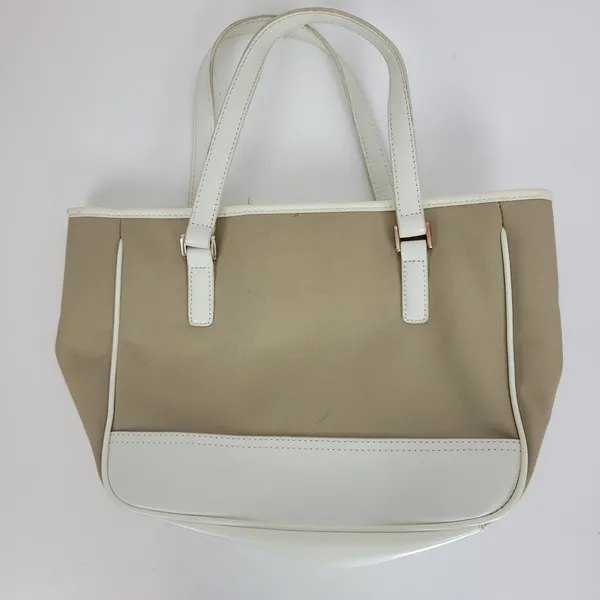 Fossil Womens Purse Bag Tan White Canvas Leather Double Strap Magnet Closure - Image 4