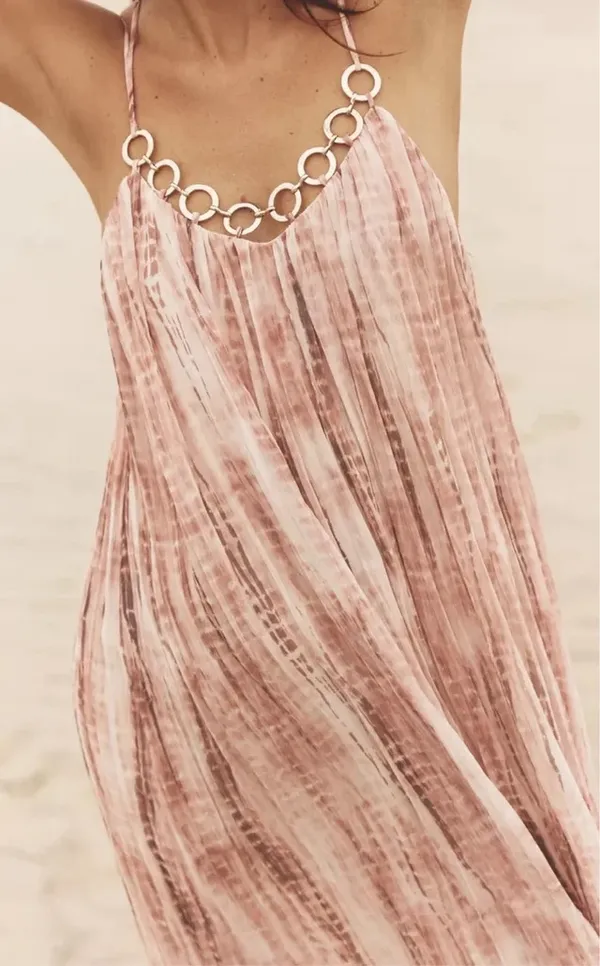 Zara maxi flowy pink summer bohemian dress with grommets - Image 6