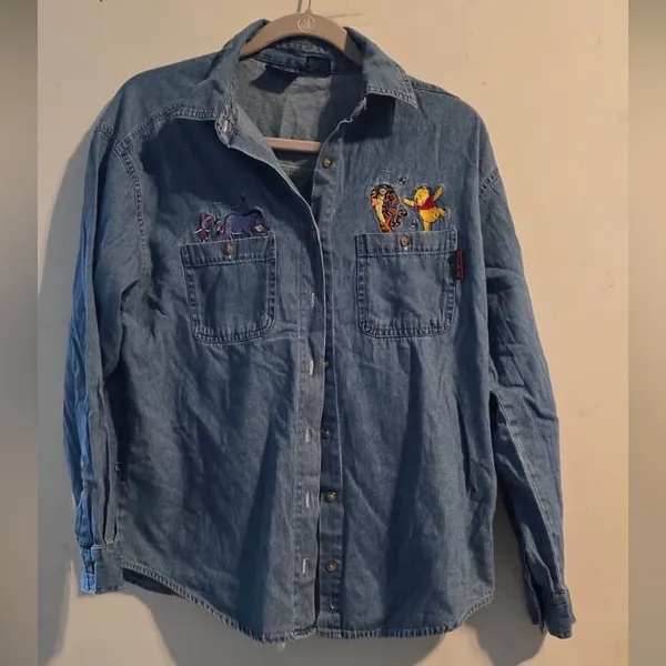 Disney Blue Denim Shirt with Embroidered Characters - Image 4