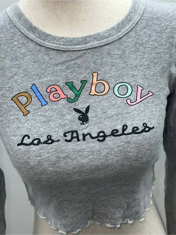 Playboy Pacsun Cropped Long Sleeve Tee Size XS Lettuce Hem - Image 2