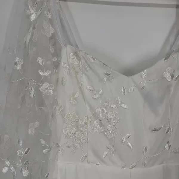 Lulus White Mesh Overlay Embroidered Jumpsuit Size M Bridal Bachelorette Wedding - Image 5