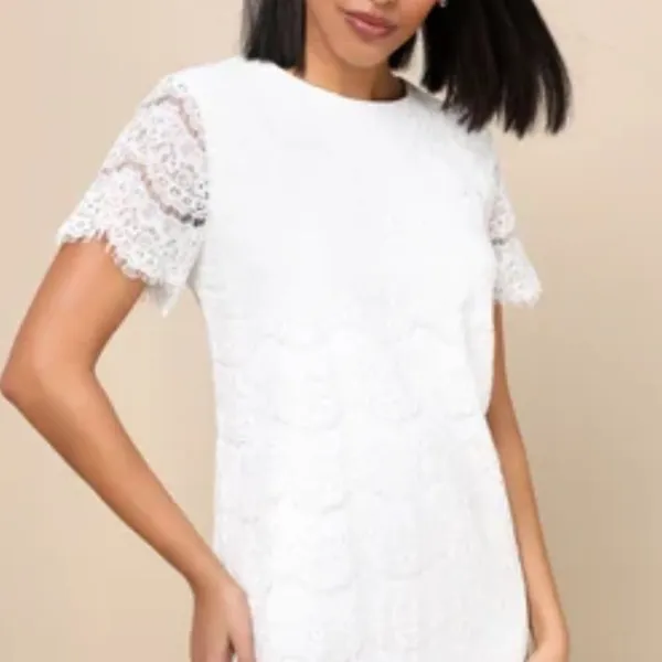 Lulus Ivory Lace Shift Dress Short Sleeve Small - Image 2