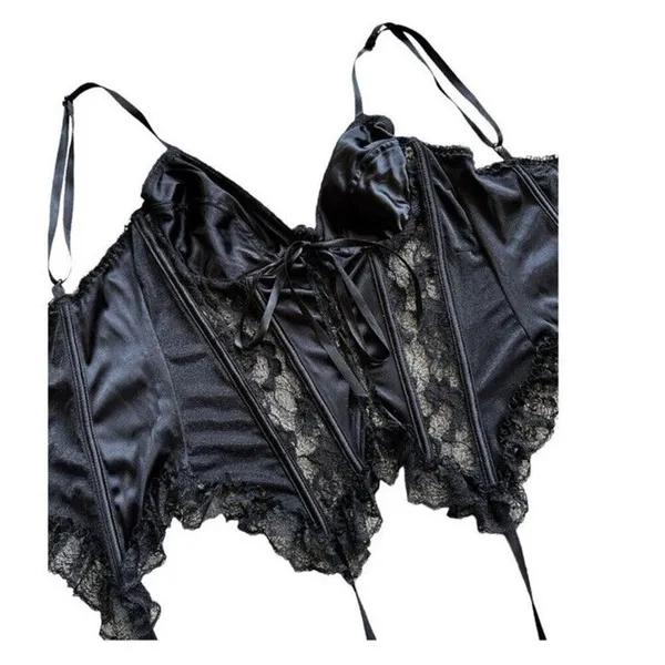 Vtg Corset Sz Large Whimsigoth Witchy Fairy Grunge Lace Satin Coquette Boning - Image 4