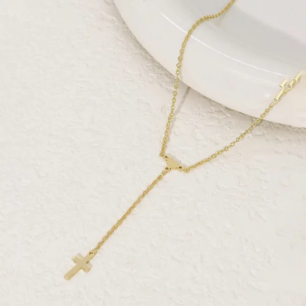 Gold cross lariat necklace with heart accent - women jewelry - Image 2
