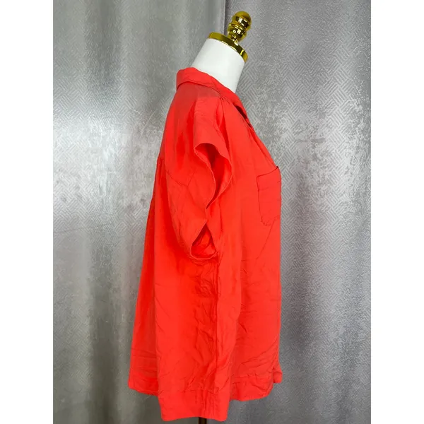 Maeve Anthropologie Coral Orange Button Down Short Sleeve Blouse Top Large - Image 5