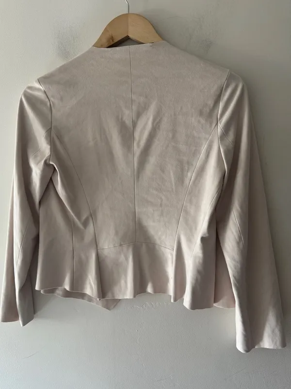 Zara Faux Suede Cream Beige Waterfall Draped Open‎ Blazer - Image 5