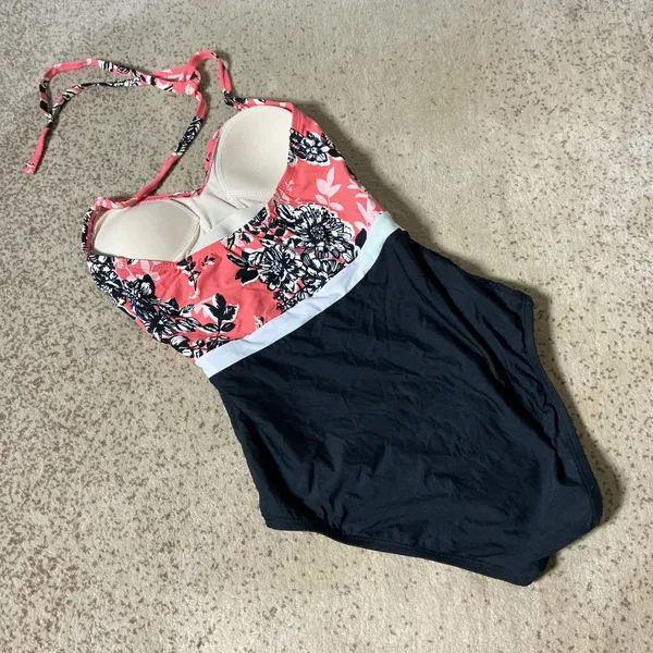Sea Angel Womens Beachwear‎ Floral Halter One Piece Colorblock Swimsuit Size S - Image 2