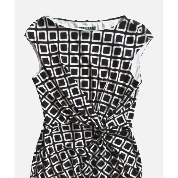 NWT LAUREN Ralph Lauren Geometric Print Twist Knot Boatneck Jersey Dress 8 $134 - Image 5