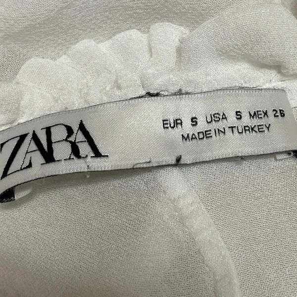 Zara Women's White Long Sleeve Ruffle V Neck Tie Peplum Wrap Blouse Top Size S - Image 4