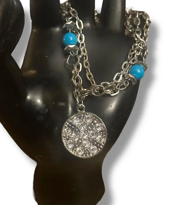 Multi chain turquoise bead and rhinestone sand dollar bracelet - Image 2