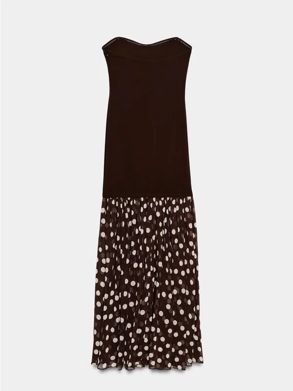 ZARA Strapless Brown Polka Dot Maxi Skirt Dress - Image 8