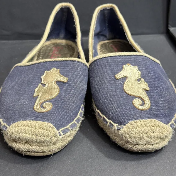 Lilly Pulitzer Preppy Nautical Beach Designer‎ Espadrille True Navy Seahorse 6 - Image 9