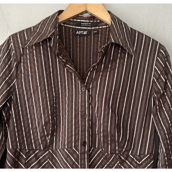 Apt. 9 Babydoll 90s Y2K 2000 Size Small Dark Brown Striped Button Up Shirt Office Siren - Image 2
