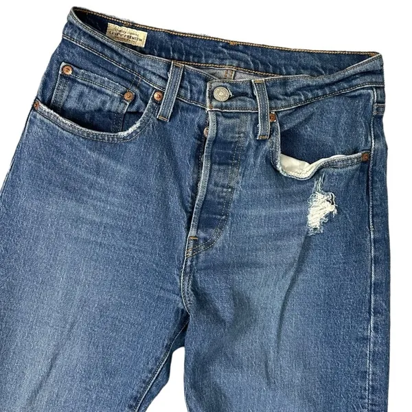 Levi's 501 Premium Crop Jeans in Charleston Fun Size 27 Big E Distressed Raw Hem - Image 11