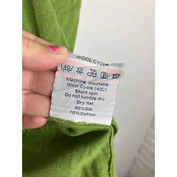 WoolOvers Camisole Women Size M Green Good Lace Trim Silk Cotton Knit Tank Top - Image 6