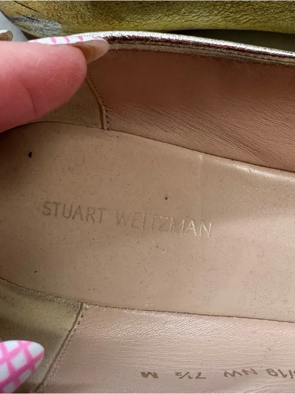 Stuart Weitzman Metallic Gold Ballet Flats Leather Size 7.5 - Image 10