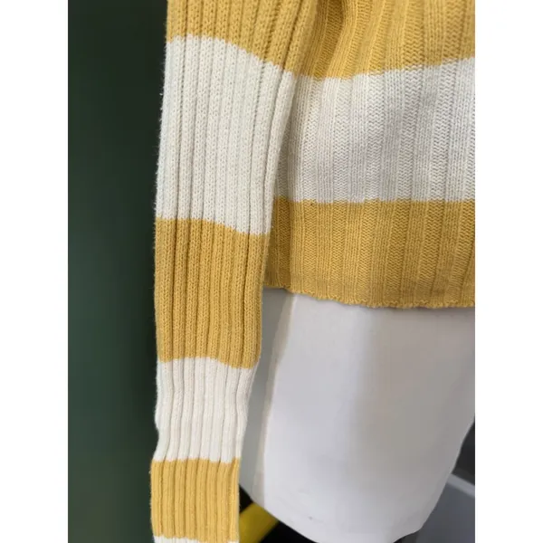 American Eagle Yellow Striped Cardigan Sweater Womens XS Crop Y2K Vibes Preppy - Image 4