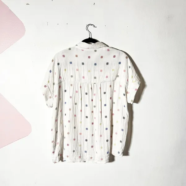 100% Cotton Gauze Top Women's Large White Celestial Sun Boho - Image 3