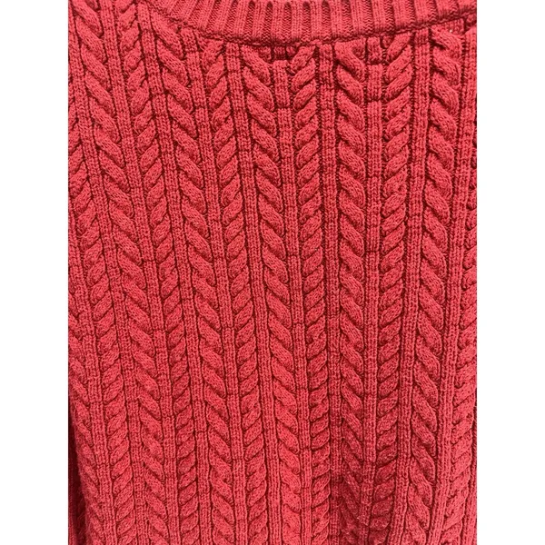 Lauren Ralph Lauren Sweater Womens Small Red Cable Knit Crewneck Cotton Pullover - Image 2