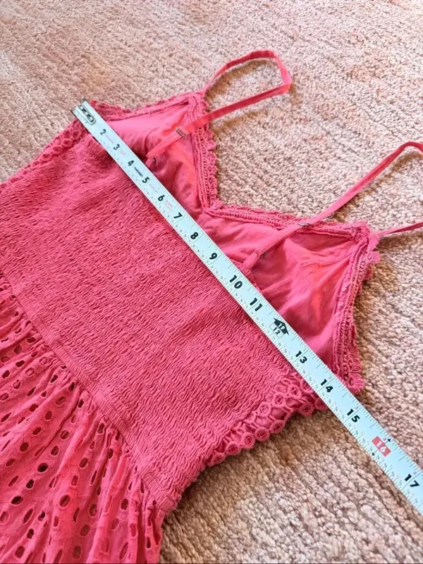 Japna Red Cotton Eyelet Lace Peplum Tank Top Adjustable Straps Size S - Image 6